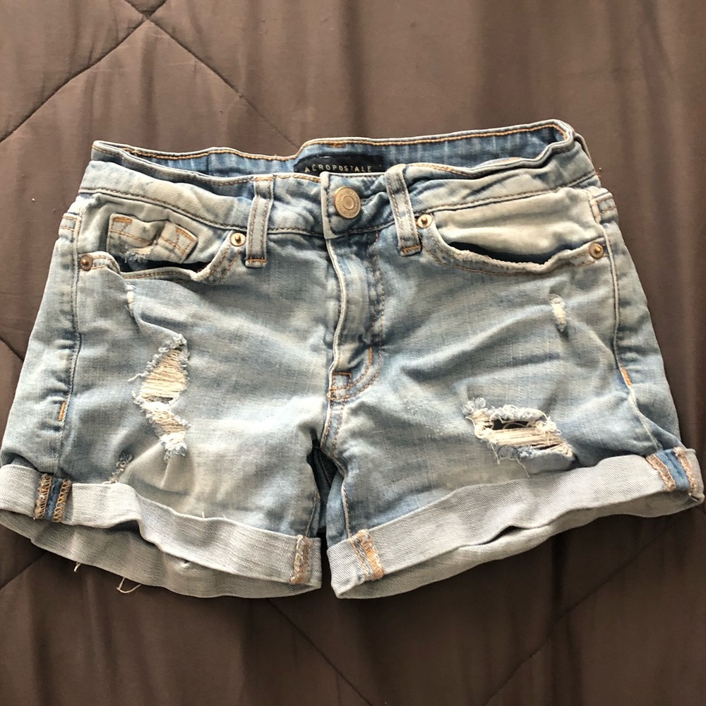 Aero denim distressed shorts